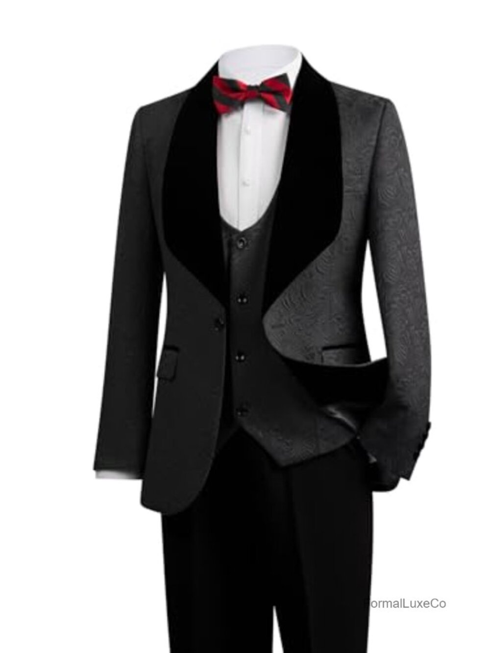 Men's 3-Piece Floral Jacquard Tuxedo Suit Slim Fit Prom Wedding